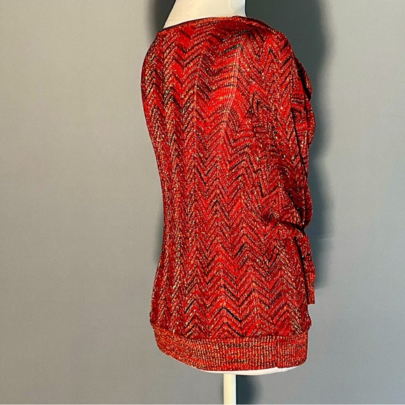 INC International Concepts Sm Red, Black, Silver Metallic Sweater, Cowl Neck - Picture 9 of 16